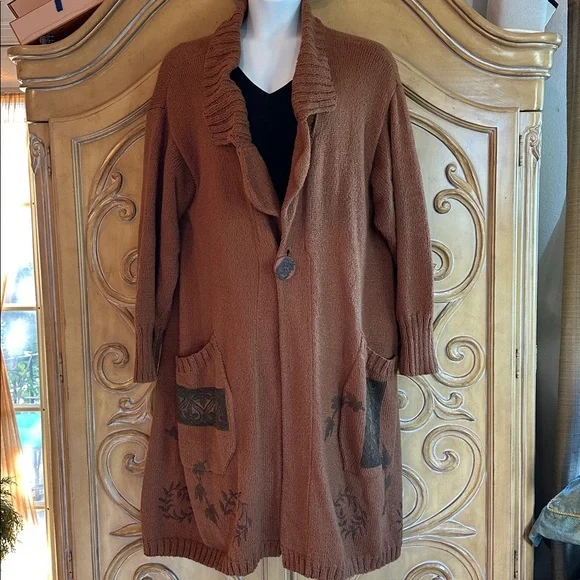 Blue Fish Cozy Brown Knit Cardigan with Pockets - Picture 1 of 11